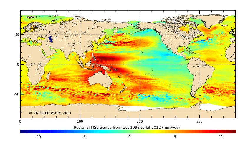 Mapa termiczna oceanów. Źródło: AVISO