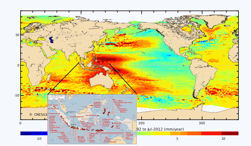 Mapa wulkaniczna Indonezji. Source : AVISO