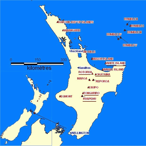 Mapa wulkanów północnej Nowej Zelandii